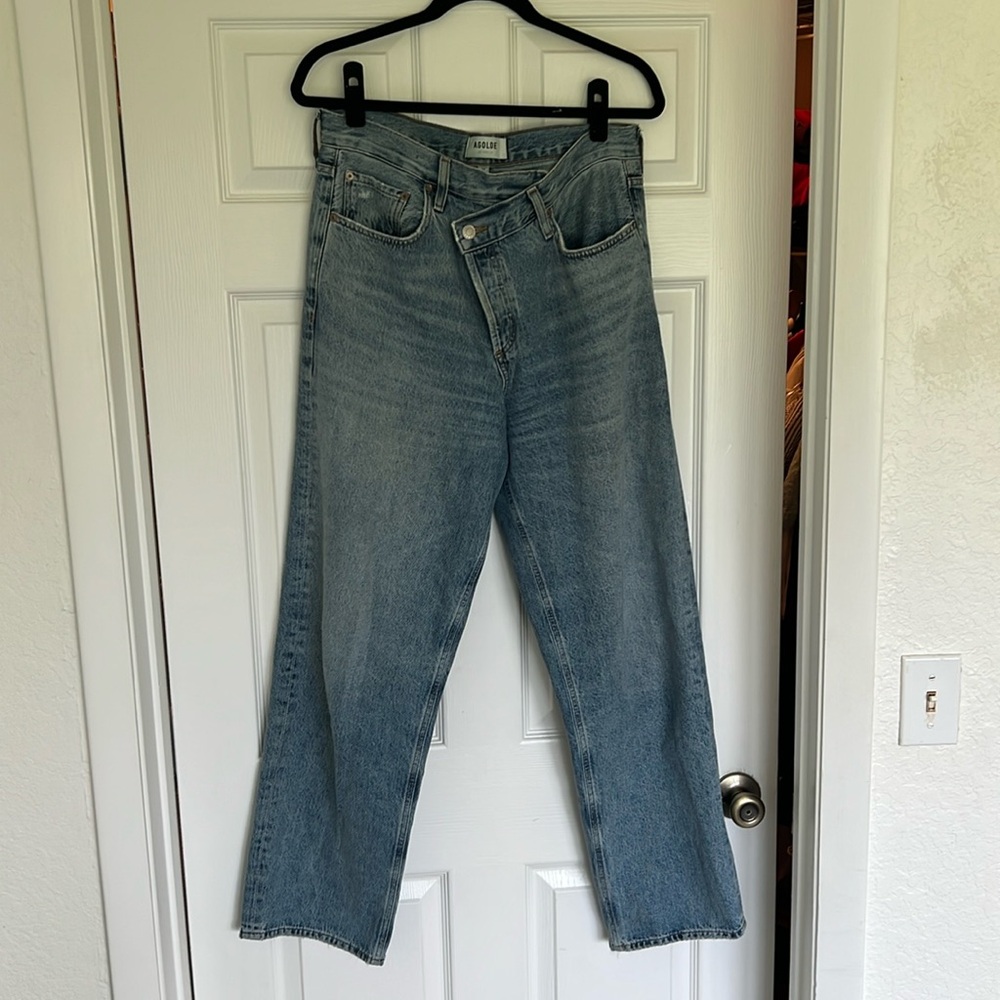 Agolde Light Blue Mid-Rise Straight Leg Cotton Crisscross Upsized Jeans Size 28